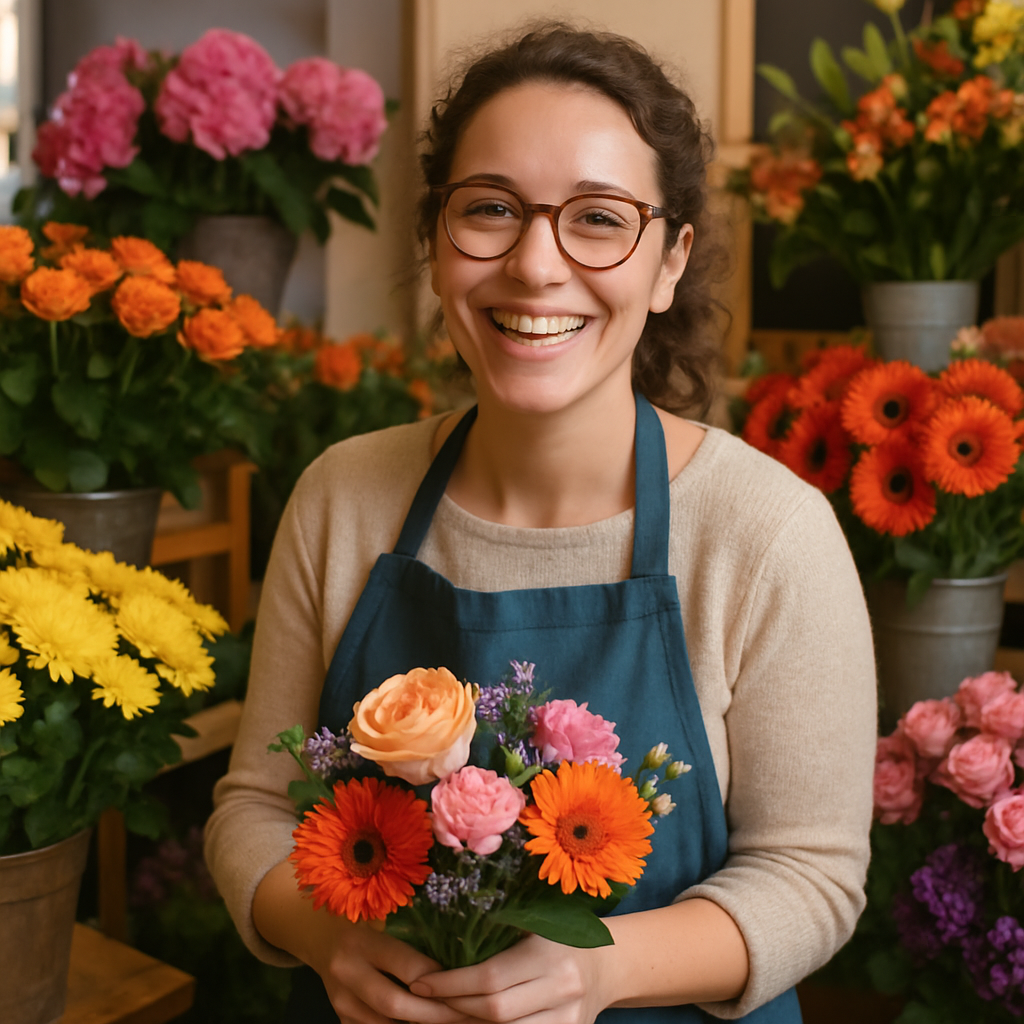 Florist smiling while working